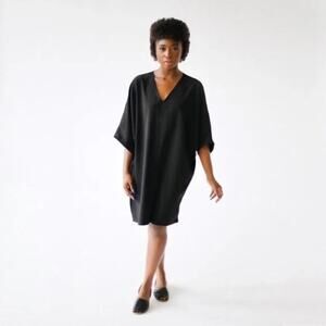 HDH Basics Hackwith Design House EUC V-Neck Dress Black Lagenlook Size S